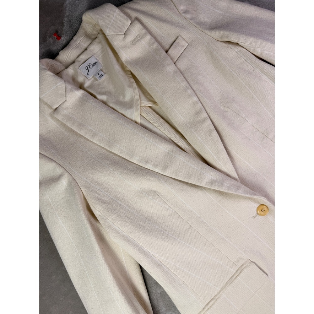 J.Crew Womens Alfie Blazer Size 0 Cotton Blend‎ Jacket Ivory Beige Denim Stripe - Picture 6 of 12